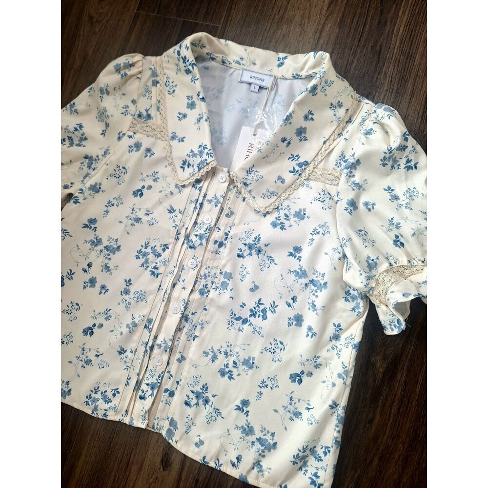 NWT Rihos Floral Lace Cottagecore Blouse Size L - Picture 7 of 9